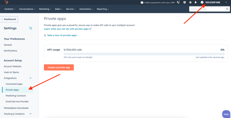 Example UI: Accessing information in HubSpot